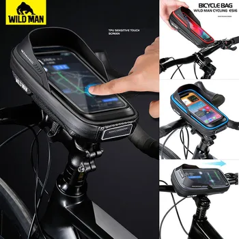 WILD MAN vízálló kerékpáros első táska érintőképernyős telefontáska fejhallgató-csatlakozóval EVA kemény héjú kerékpáros kerékpár kiegészítők