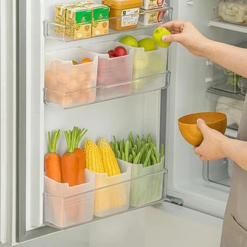 Hűtőszekrény élelmiszer Friss tároló doboz Hűtőszekrény oldalsó ajtó Gyümölcs zöldség fűszer Élelmiszer-tok konténer Konyhai rendszerező Tároló dobozok