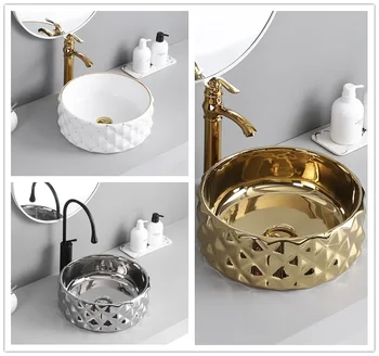 Nordic Simple asztali medence arany ezüst kerámia mosdó kerek mosdó