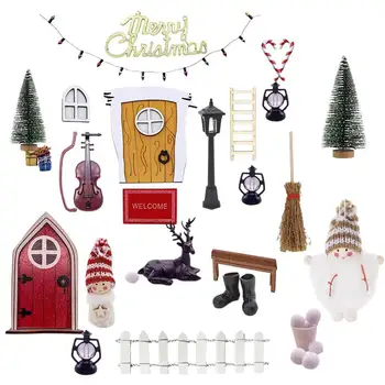 Karácsonyi manó ajtó szett miniatűr jelenet Mini fa ajtó manó ajtó tartozék Karácsonyi DIY dekoráció ház miniatűr jelenet modell
