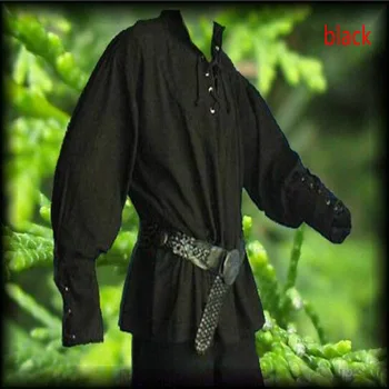 Középkori reneszánsz vőlegények Kalóz újrajátszás Larp jelmez Fűző ing kötés Top középkorú ruházat férfiaknak