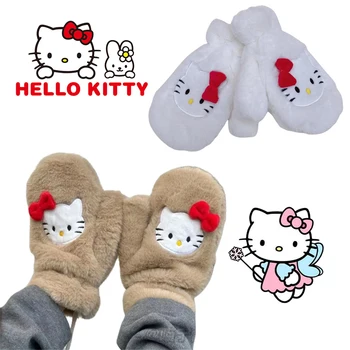 Anime Hello Kitty téli nyúl gyapjú kesztyű Kawaii felnőtt gyermek ujjatlan kesztyű vastagodik meleg kesztyű divatos egyszínű lány kesztyű