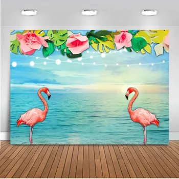 Flamingó háttér fotózáshoz Kék ég és tenger fotó háttér Stúdió virágok Nyári vakáció hátterek Party dekoráció