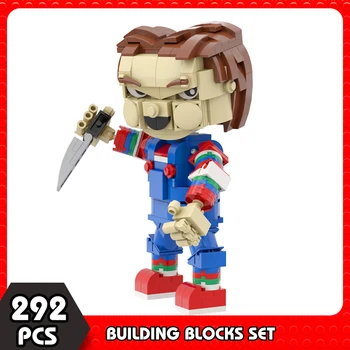 MOC Chuckyed játszott horrorfilm figurák Brickheadz építőelemek trükk vagy csemege játékok öltöny ajándék