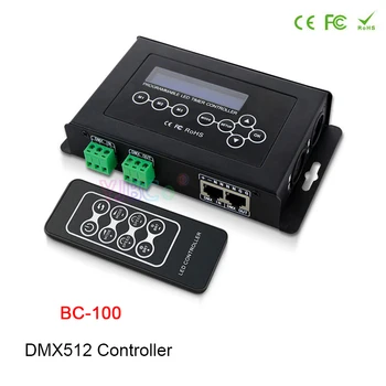 BC-100 CV PWM DMX512 LED vezérlő LCD képernyő RGB LED modulok DMX Dimmer RF távirányító vezeték nélküli vezérlés RGB LED szalaghoz, lámpa 9V